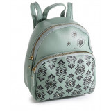 Rucsac mini, piele ecologica, verde menta, cu buzunar, 19x10x21 cm