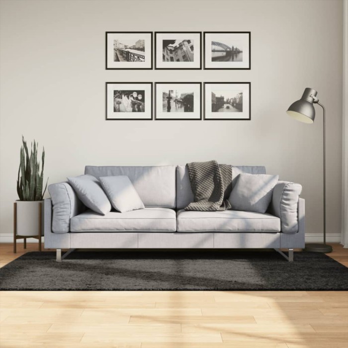 vidaXL Covor ISTAN, cu fire &icirc;nalte, aspect lucios, antracit, 100x200cm