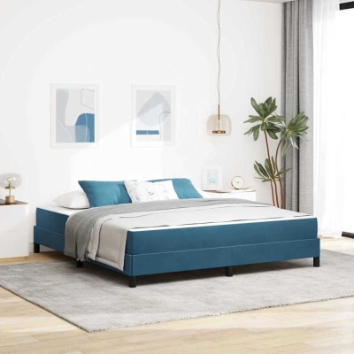 vidaXL Pat boxspring cu saltea Albastru &amp;icirc;nchis 180 x 200 cm Catifea 3398711 foto