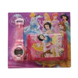 Cumpara ieftin Set Cadou Fete: Ceas Electronic Digital Princess + Portofel Frozen, Roz, 11x7 cm, Curea Transparenta, +3 Ani