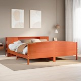 VidaXL Pat cu bibliotecă fără saltea maro 200x200 cm lemn masiv de pin 3323055