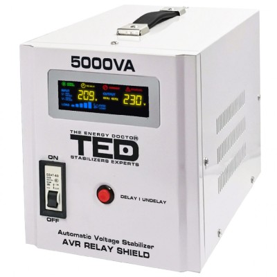 Stabilizator tensiune 3000W 230V cu 2 iesiri Schuko si sinusoidala pura + ecran LCD cu valorile tensiunii, TED Electric TED000187 foto