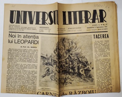 UNIVERSUL LITERAR , SAPTAMANAL , ANUL L , NR. 37 , SAMBATA , 6 SEPTEMBRIE , 1941 foto
