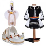 Set costum traditional fetita, trusou botez landou si lumanare, decor national,