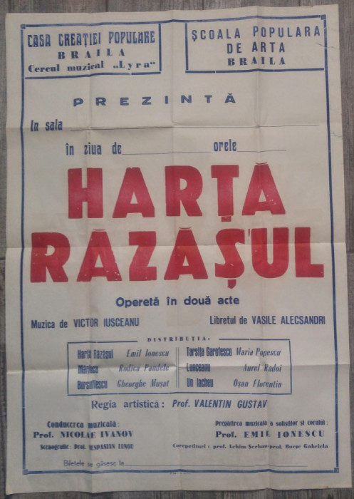 Harta Razasul/ afis opereta, Braila, Cercul muzical Lyra