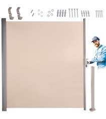 Copertina laterala retractabila pe terasa sau gradina, 180 x 400 cm, Bej foto