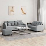 VidaXL Set de canapele cu perne, 3 piese, gri deschis, textil