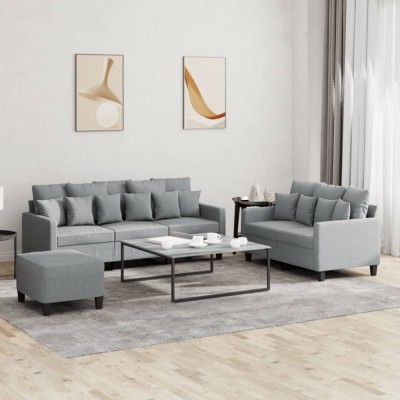 vidaXL Set de canapele cu perne, 3 piese, gri deschis, textil 3201672 foto