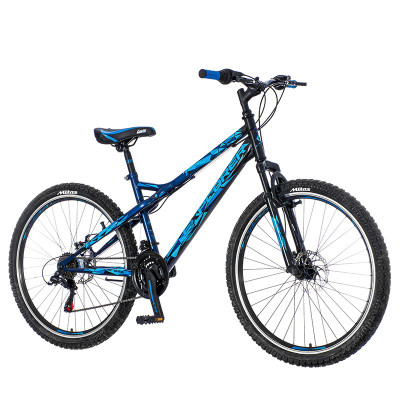 Bicicleta MTB 26 inch, 18 viteze schimbator Shimano, frane pe saboti, amortizoare, Explorer albastru foto