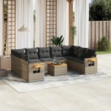 vidaXL Set mobilier de grădină cu perne, 10 piese, gri, poliratan