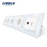 Priza cvintupla + priza TV Internet Livolo cu rama din sticla SmartElectro IntelligentHouse