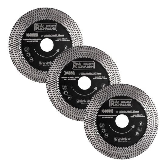 Disc diamantat turbo subtire, dublu segmentate, placi ceramice, taiere umeda si uscata, set 3 buc, 125x22.23x1.3 mm, Richmann Exclusive GartenVIP DiyL