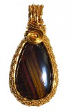 B338. Pandantiv Regal cu Pietersit, fir metalic de Gilt Auriu, Brun, 4 cm, RavariuArt