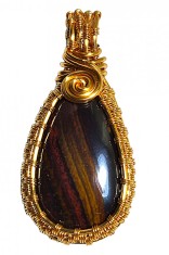 B338. Pandantiv Regal cu Pietersit, fir metalic de Gilt Auriu, Brun, 4 cm