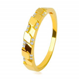 Inel din aur galben 14K - zirconii rotunde strălucitoare, motiv de romburi - Marime inel: 59