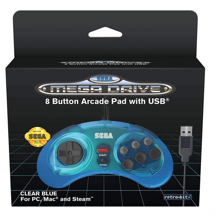 Controller Cu Cablu Sega Mega Drive 8 Button Arcade Pad Usb Blue Pc