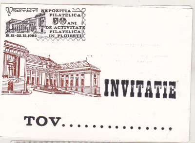bnk fil Invitatie Expofil 50 ani activitate filatelica in Ploiesti 1982 foto