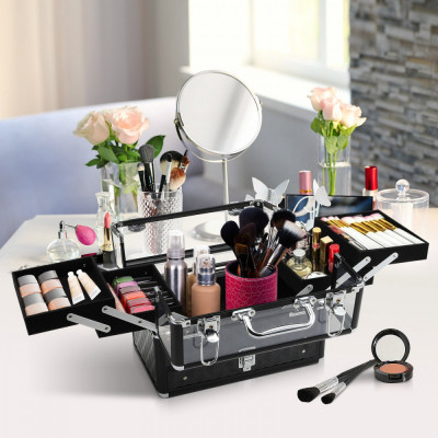 HOMCOM Valiza Make Up Profesionala cu Truse Detasabile Rama din Aluminiu 30x18.5x22cm foto