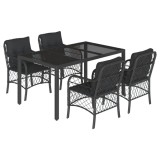 Set mobilier de gradina cu perne, 5 piese, negru, poliratan