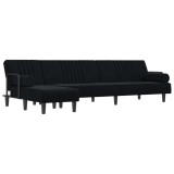 Cumpara ieftin Canapea extensibila in forma de L negru 260x140x70 cm catifea
