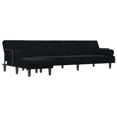 Canapea extensibila in forma de L negru 260x140x70 cm catifea foto