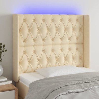 vidaXL Tăblie de pat cu LED, crem, 103x16x118/128 cm, textil 3124379 foto