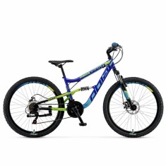 Bicicleta DHS Polar Flash 26 inch cu suspensie dubla, 18 viteze, albastru-verde
