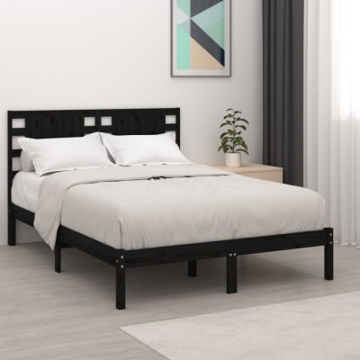 vidaXL Cadru de pat, negru, 140x190 cm, lemn masiv de pin 3104202 foto