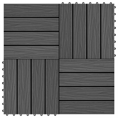 vidaXL Plăci podea &amp;icirc;n relief, WPC, 11 buc., 30 x 30 cm, 1 mp, negru foto