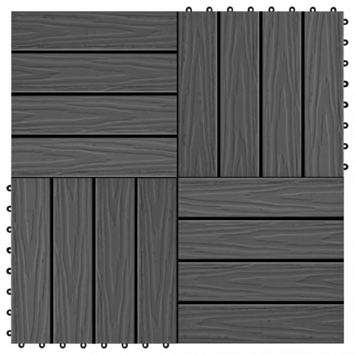 vidaXL Plăci podea &icirc;n relief, WPC, 11 buc., 30 x 30 cm, 1 mp, negru