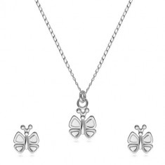 Set din argint 925 - cercei și colier, fluture cu aripi &icirc;mpodobite