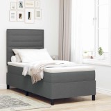 VidaXL Pat cu Arcuri și Saltea Gri &Icirc;nchis 100x200 cm Țesătură