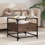 VidaXL Măsuță cafea cu blat din sticlă stejar maro 50x50x45 cm oțel