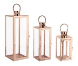 Cumpara ieftin Set 3 felinare otel auriu rose Isolde 10x10x22.5 cm, 14x14x39.5h cm, 18x18x50.5 cm