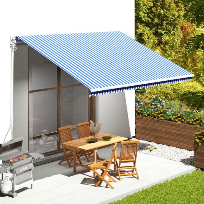 vidaXL P&acirc;nză de rezervă copertină, albastru și alb, 4,5x3,5 m