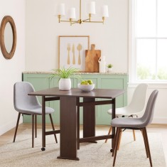 Masa plianta Practic, bucatarie si living, Pal Melaminat, insertii lemn masiv, 6 persoane, colturi rotunjite, 120x74x75 cm, wenge