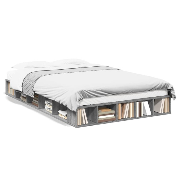 vidaXL Cadru de pat, gri sonoma, 135x190 cm, lemn prelucrat 3280501