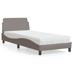 Pat cu saltea, gri taupe, 90x200 cm, textil