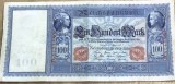 BNKSTR02DE Bancnotă Germania 100 Mărci / Mark 1910, Serie Roșie, Stare F-VF (Foarte Bună, Chenar Complet, Fără Rupturi, Curată)