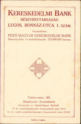 HST A252 Reclamă Banca Comercială Lugoj ante 1918 foto