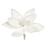 Ornament Crăciun, Floare Decorativă, Clip, Blană Sintetică, Alb, 26cm