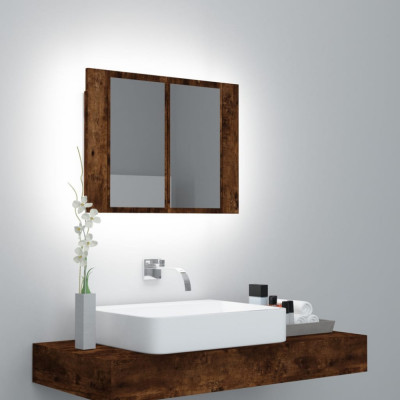 vidaXL Dulap cu oglindă &amp;amp; LED stejar fumuriu 60x12x45 cm lemn compozit foto