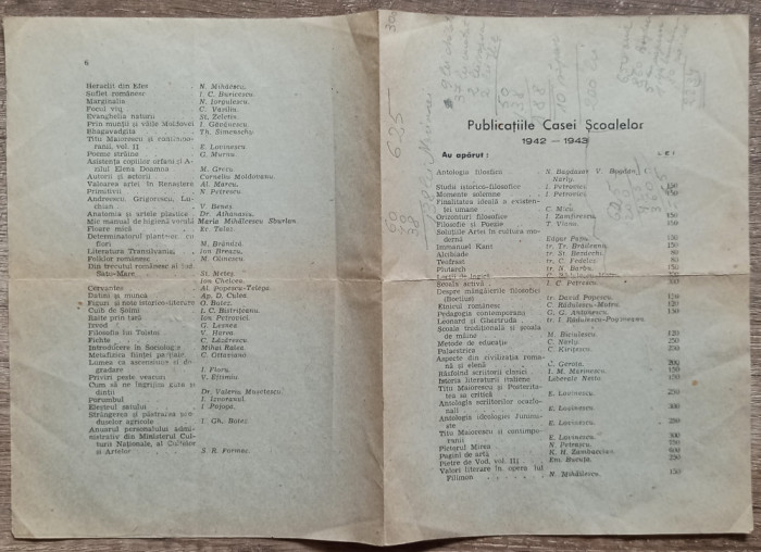 Pliant publicatiile Casei Scoalelor 1942-1943