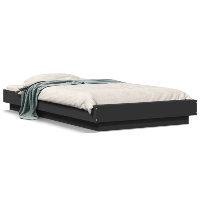 vidaXL Cadru de pat cu lumini LED, negru, 90x190 cm, lemn prelucrat 3281148