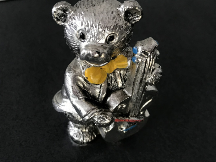 Splendid ursuleț in miniatura din alama argintata vechi,marcat Argento-Italy.