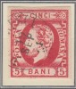 ROMANIA 1871 LP 30 REGELE CAROL I CU BARBA 5 BANI ROSU T 7 STAMPILAT