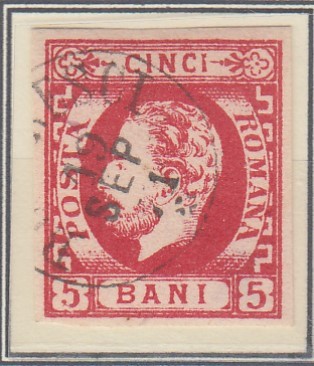 ROMANIA 1871 LP 30 REGELE CAROL I CU BARBA 5 BANI ROSU T 7 STAMPILAT foto