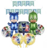Set De 20 piese Eroi in Pijamale, Figurine Eroi in Pijamale 77 cm si 73 cm, Baloane Folie Aluminiu 45 cm PJ MASK, stegulete decorative Happy Birthday,