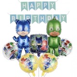 Set De 20 piese Eroi in Pijamale, Figurine Eroi in Pijamale 77 cm si 73 cm, Baloane Folie Aluminiu 45 cm PJ MASK, stegulete decorative Happy Birthday,