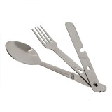 Set Tac&acirc;muri, 3 piese, Oțel Inoxidabil, Argintiu, Compact, Ideal Camping și Excursii